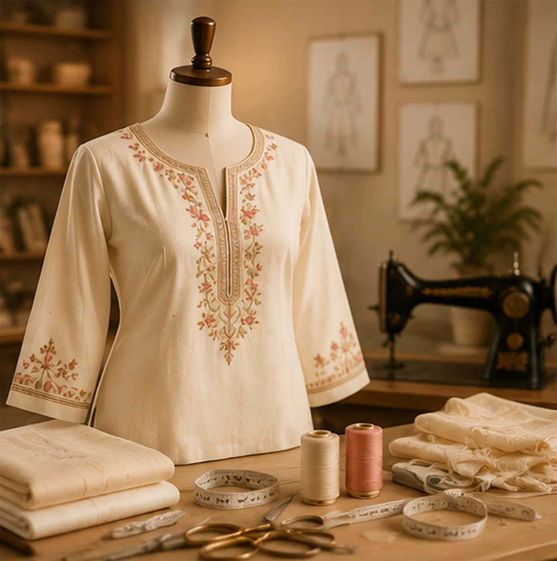 Basic stitching setup with a garment and sewing machine